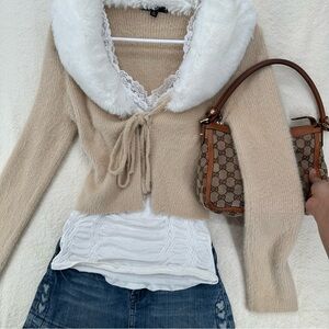 Papaya Faux Fur Tie Front Coquette Sweater